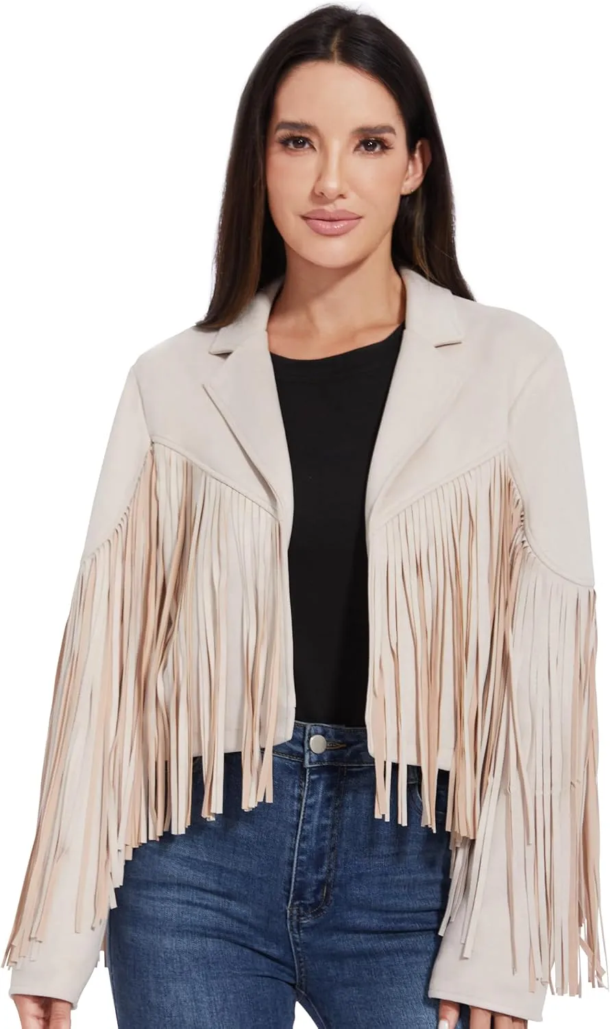 Fahsyee Women's Fringe Leather Jackets - Suede Faux Motocycle Biker Cropped Coat Vegan Blazer Pleather Fashion Tassel S-XXL