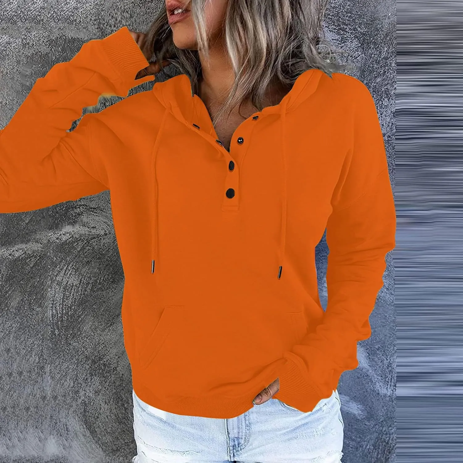 Fall Hoodies for Women Fashion 2023 Button Down Thumb Hole Hooded Sweatshirt Casual Pullover Tops with Kangaroo Pocket