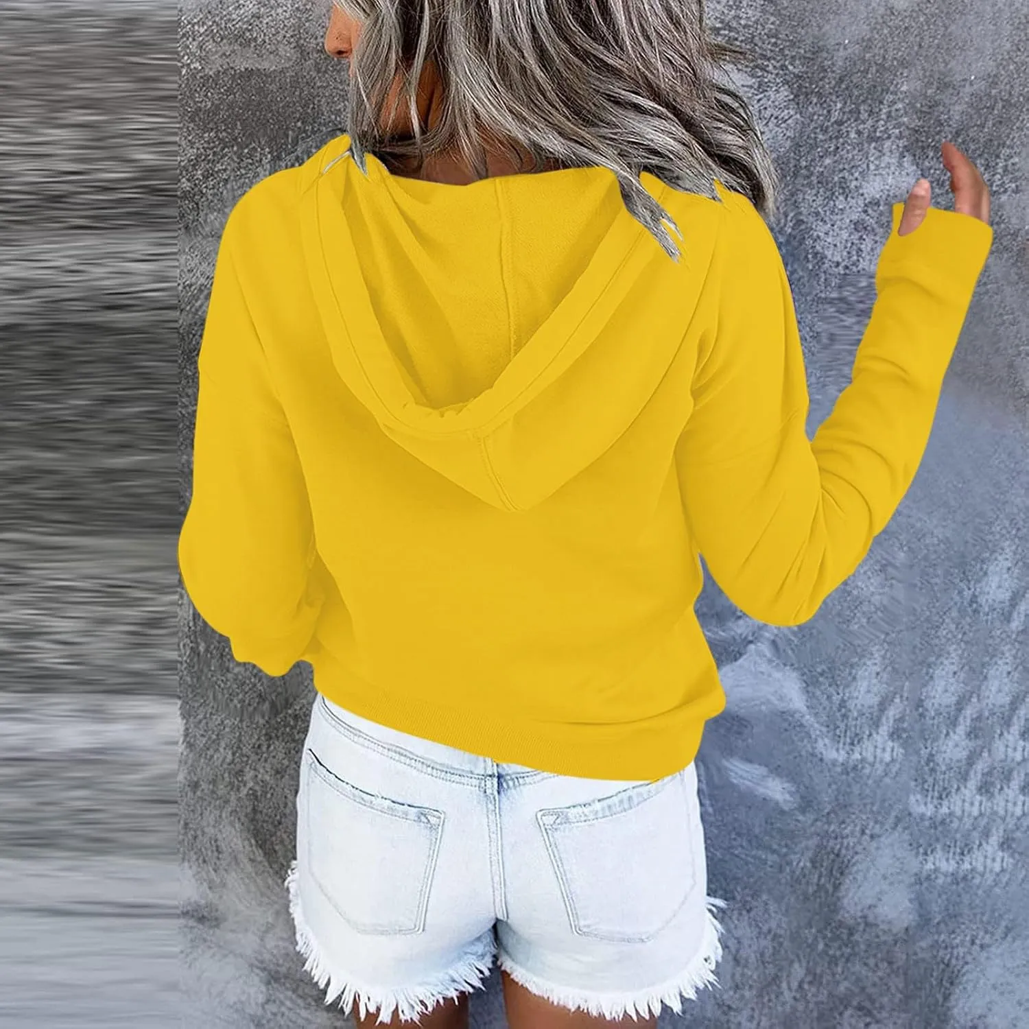 Fall Hoodies for Women Fashion 2023 Button Down Thumb Hole Hooded Sweatshirt Casual Pullover Tops with Kangaroo Pocket