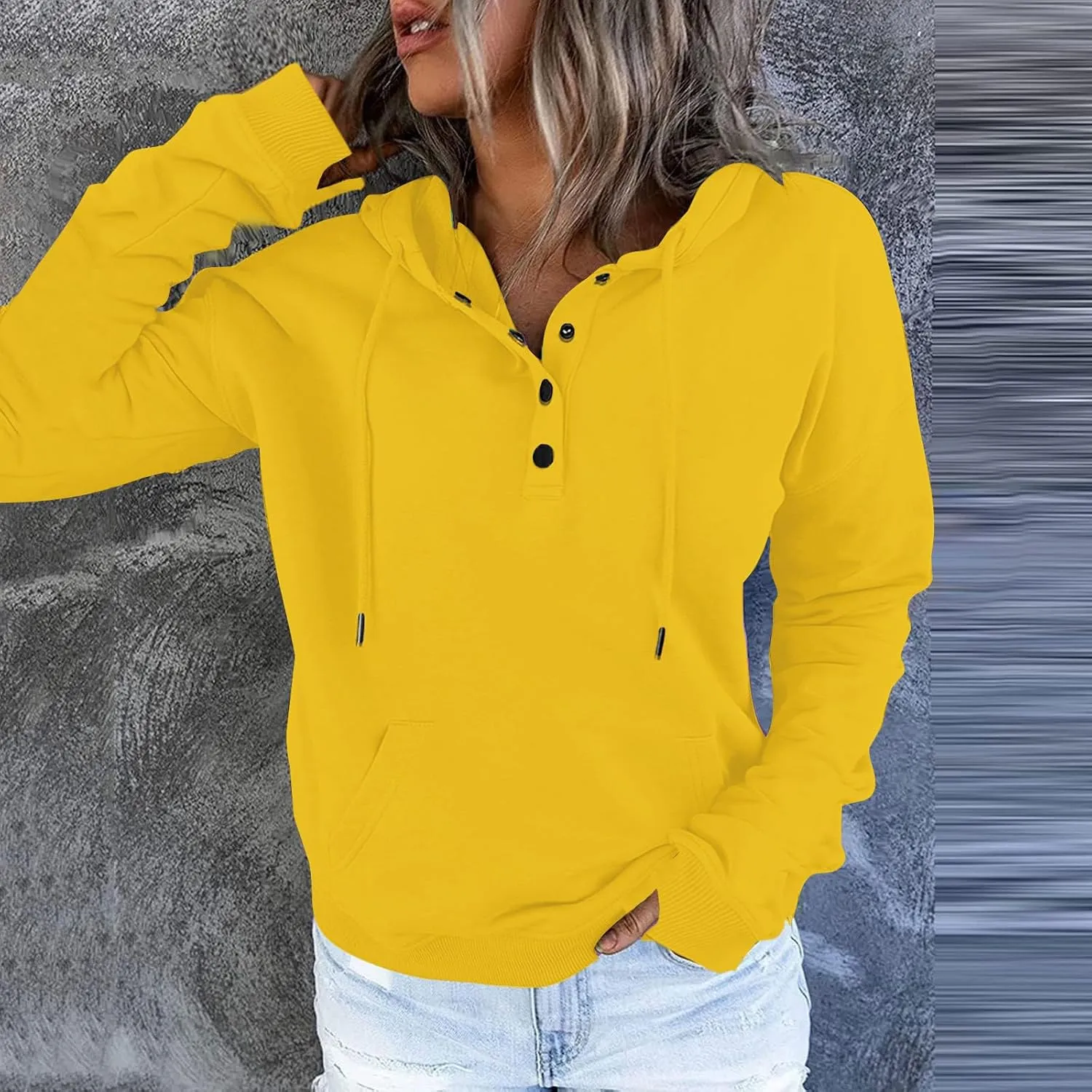 Fall Hoodies for Women Fashion 2023 Button Down Thumb Hole Hooded Sweatshirt Casual Pullover Tops with Kangaroo Pocket