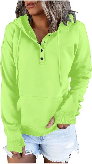 Fall Hoodies for Women Fashion 2023 Button Down Thumb Hole Hooded Sweatshirt Casual Pullover Tops with Kangaroo Pocket