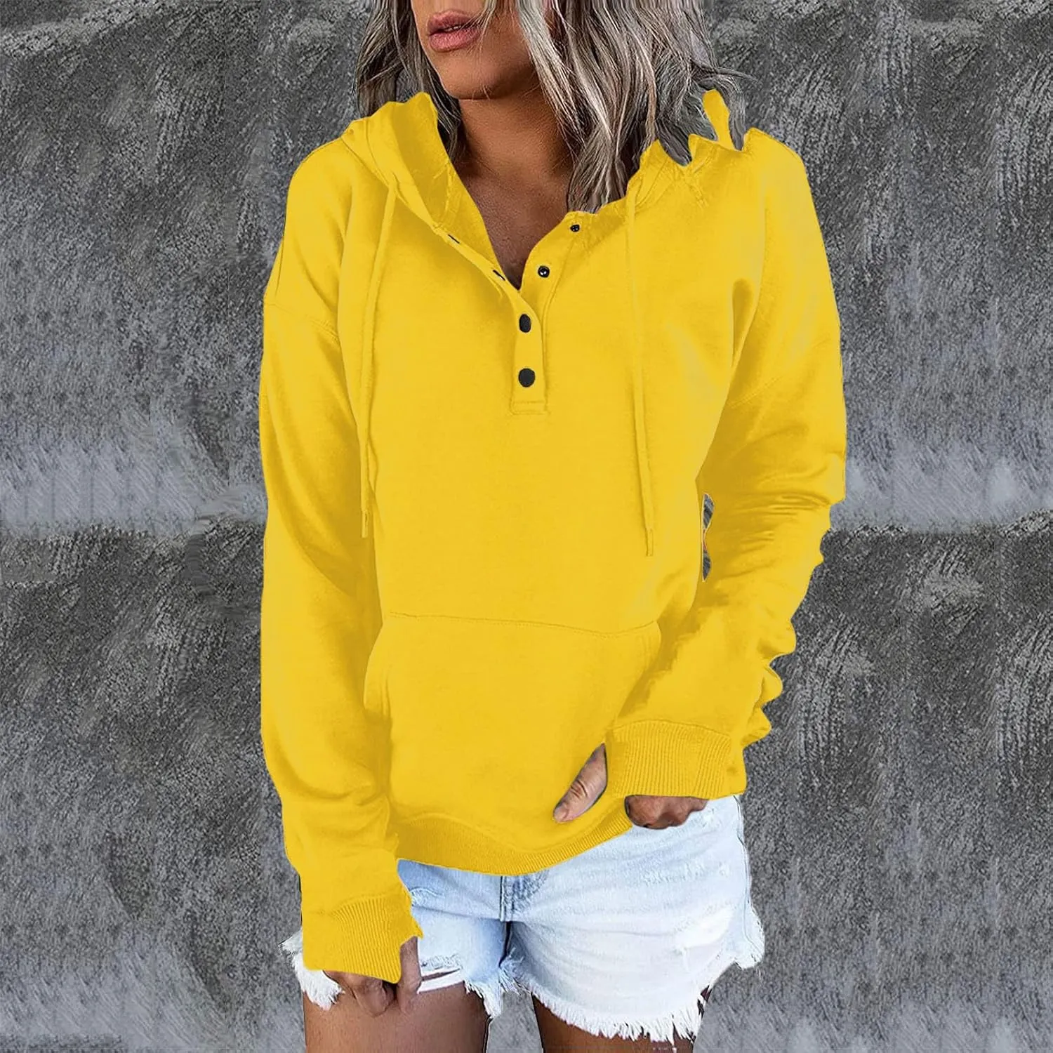 Fall Hoodies for Women Fashion 2023 Button Down Thumb Hole Hooded Sweatshirt Casual Pullover Tops with Kangaroo Pocket