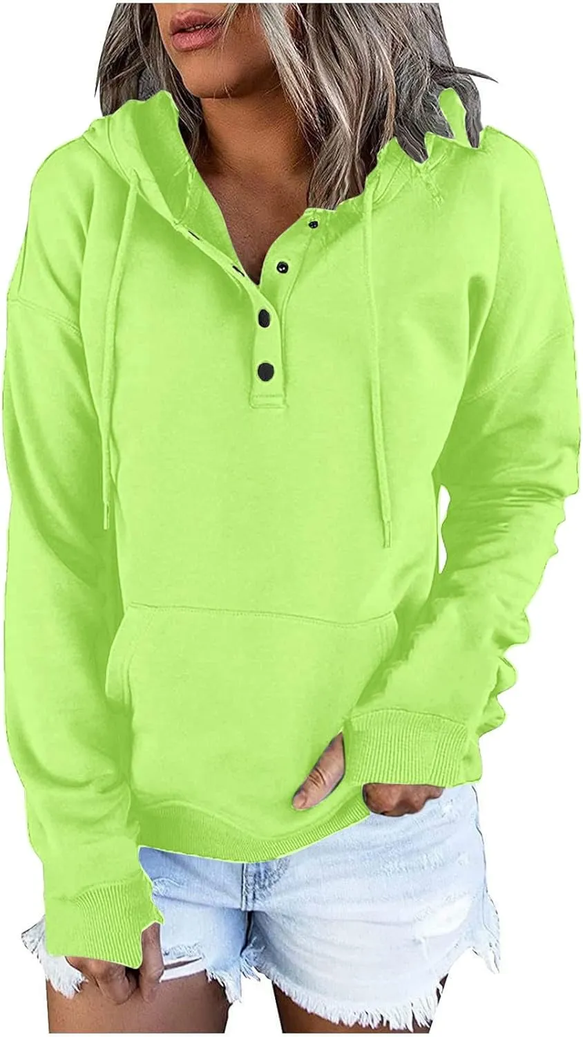 Fall Hoodies for Women Fashion 2023 Button Down Thumb Hole Hooded Sweatshirt Casual Pullover Tops with Kangaroo Pocket