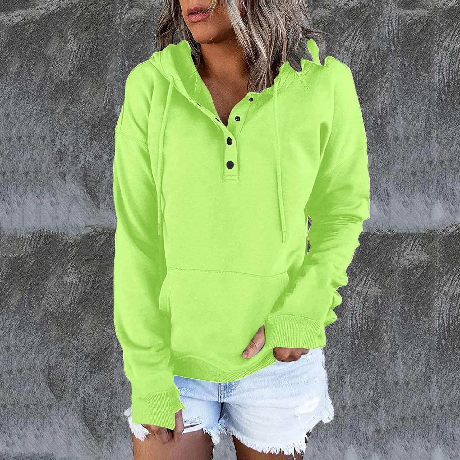 Fall Hoodies for Women Fashion 2023 Button Down Thumb Hole Hooded Sweatshirt Casual Pullover Tops with Kangaroo Pocket