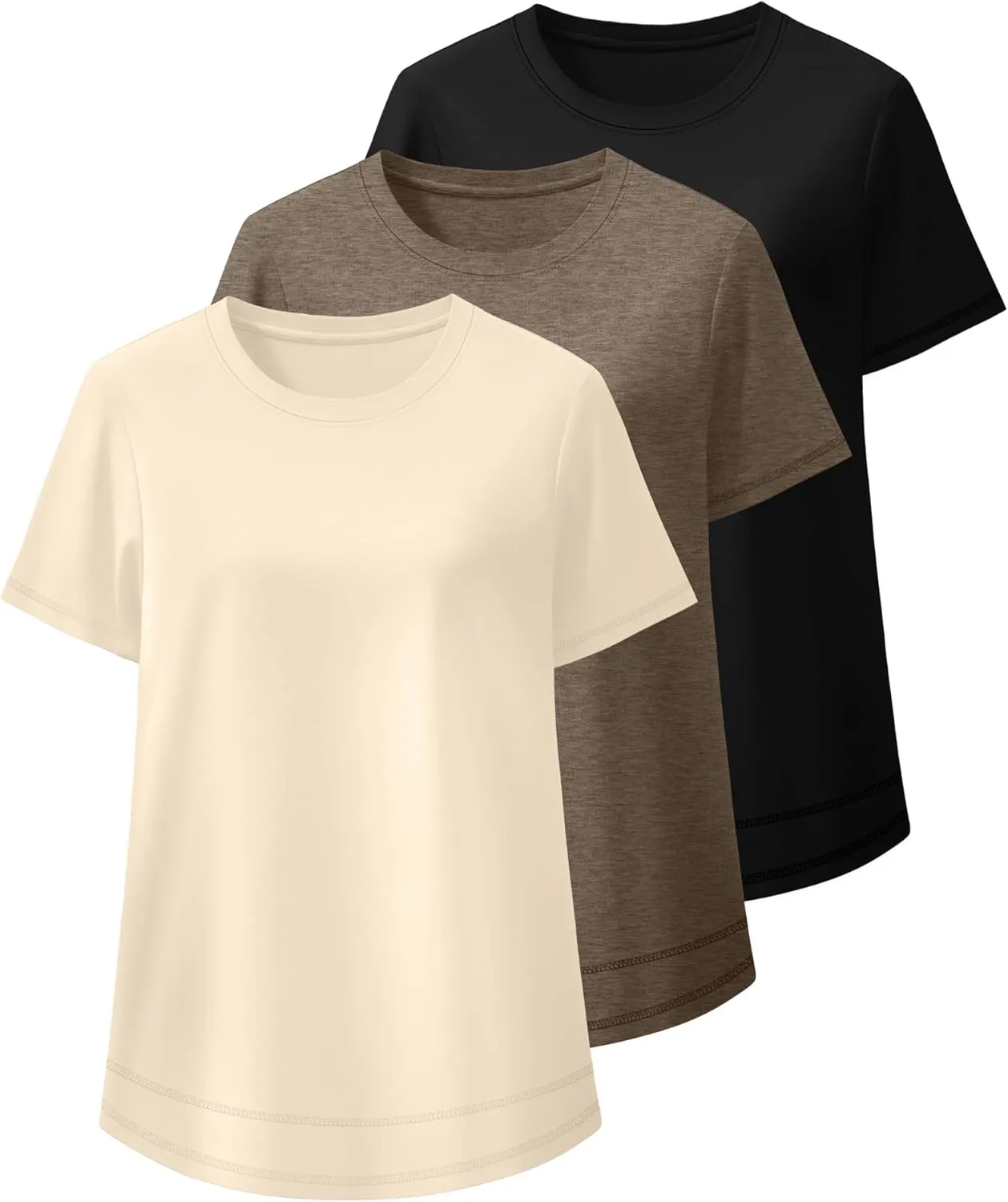 Ficerd 3 Pack Women's Plus Size T Shirts, Short Sleeve Crew Neck Shirts Curved Hem Casual Trendy Tops Loose Fit Summer Tee