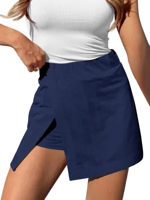 Fisoew Womens Summer Mini Skirt Casual High Waisted Inner Shorts Side Slit Tennis Skirt Golf Skorts with Pocket
