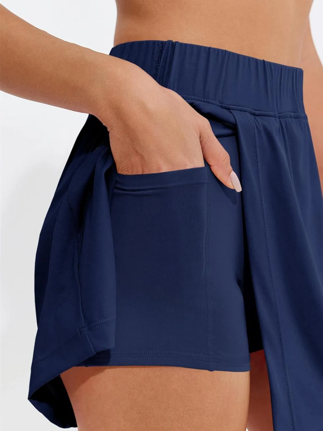 Fisoew Womens Summer Mini Skirt Casual High Waisted Inner Shorts Side Slit Tennis Skirt Golf Skorts with Pocket