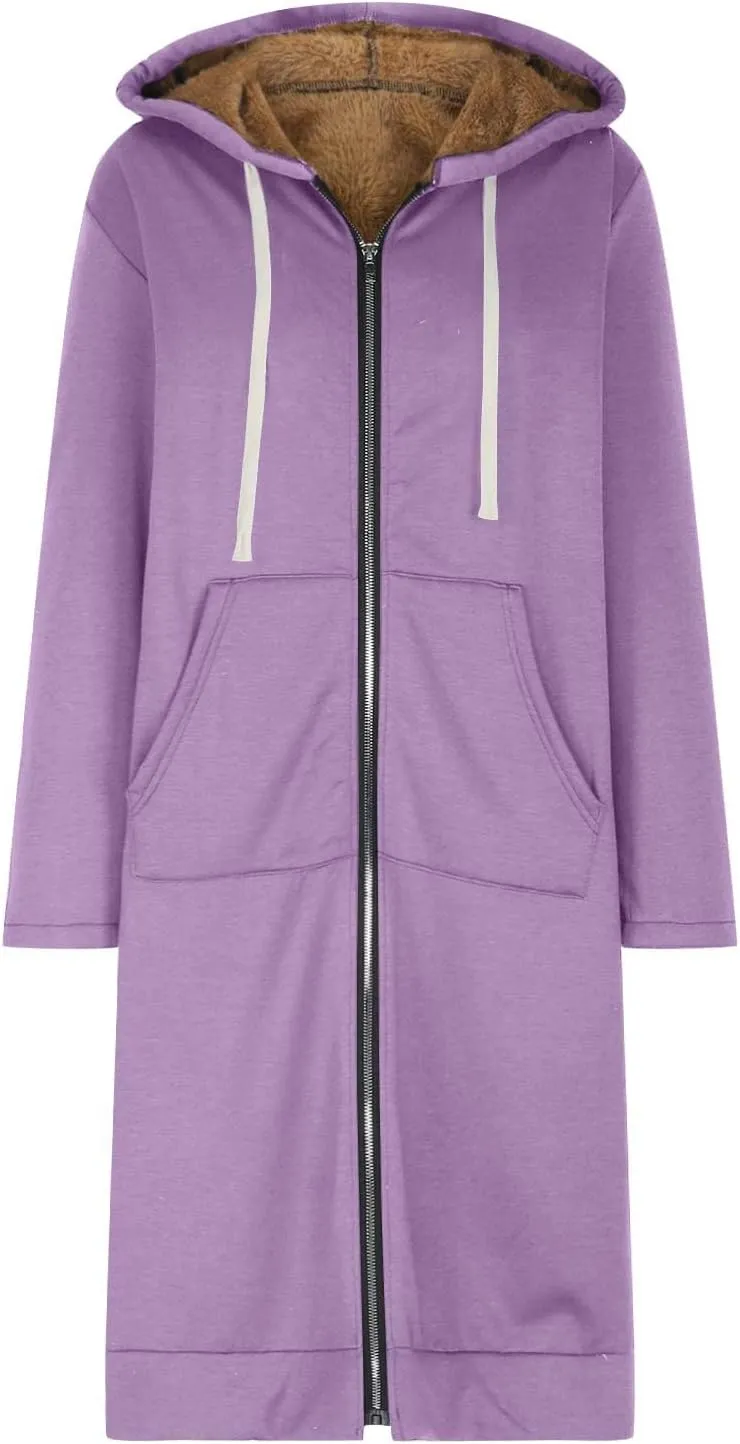 Fleece Lined Hoodie for Women Long Zipper Hoodies Zip Up Oversized Sweatshirts Womens Tunic Sweatshirt Blazer Winter