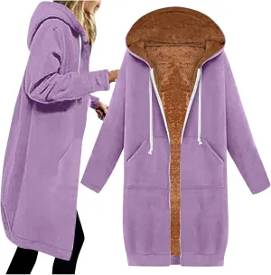 Fleece Lined Hoodie for Women Long Zipper Hoodies Zip Up Oversized Sweatshirts Womens Tunic Sweatshirt Blazer Winter