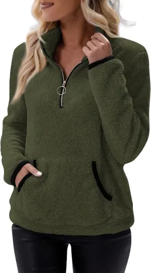 Fleece Sweatshirts for Women 2024 Fall Winter Half Zip Sweater Oversized Pullover Outfit Crewneck Hoodie with Pocket