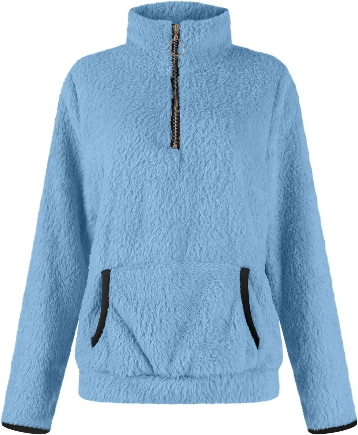 Fleece Sweatshirts for Women 2024 Fall Winter Half Zip Sweater Oversized Pullover Outfit Crewneck Hoodie with Pocket