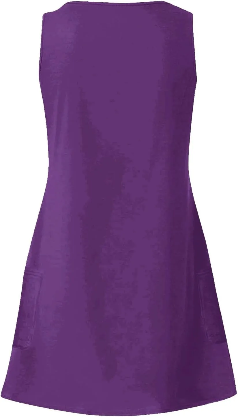Floral Print Dresses for Women - Casual V-Neck Sundresses, Vintage Sleeveless Tshirt Dresses,Summer Beachwear 2025