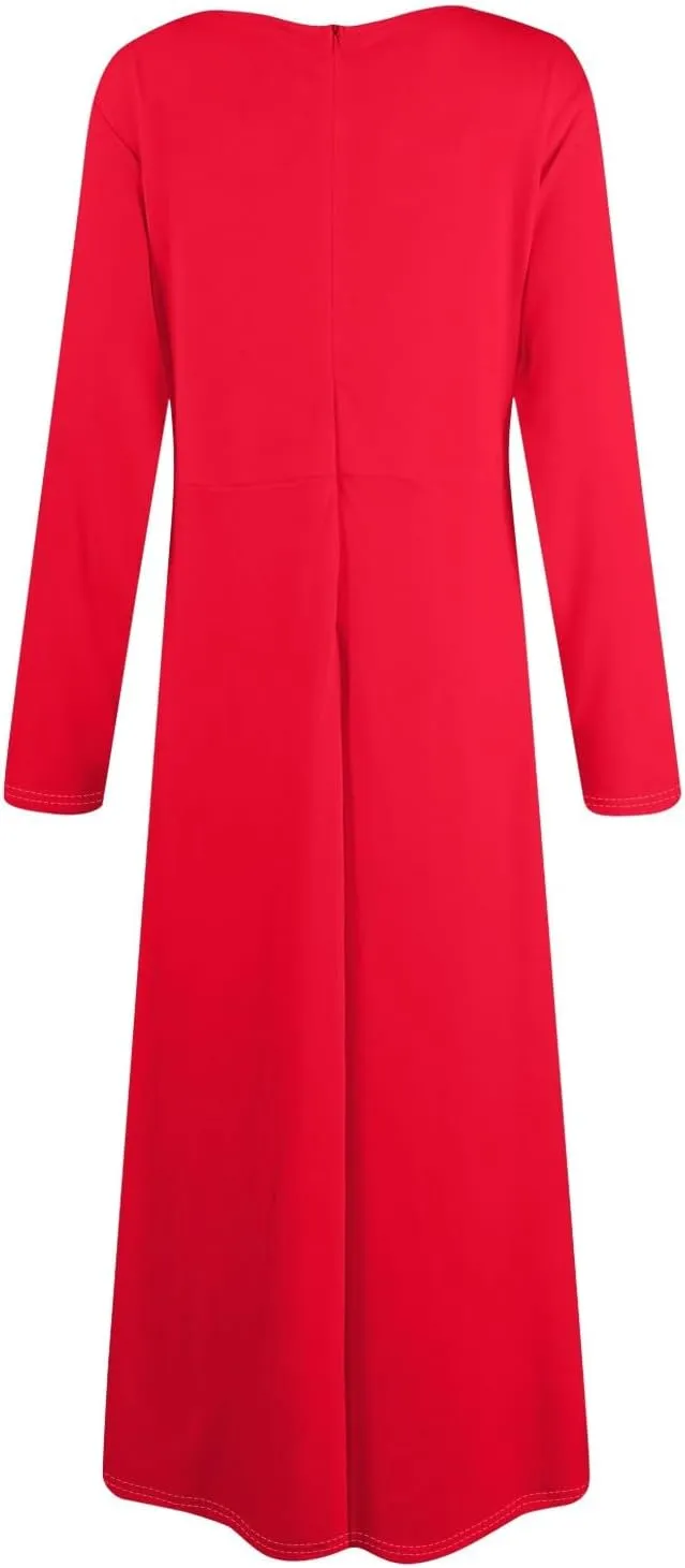 FQZWONG Plus Size Dresses for Curvy Women 2025 Spring Fashion Long Sleeve Maxi Dress Elegant Crewneck Beach Dress with Belt