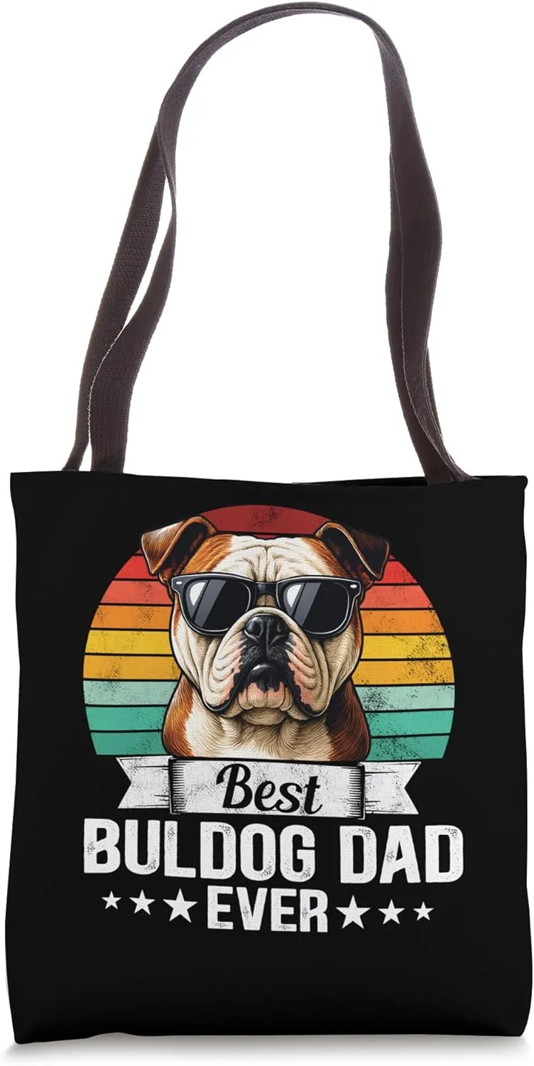 Funny Bulldog Dad Retro English Bulldog Lovers Fathers Day Tote Bag