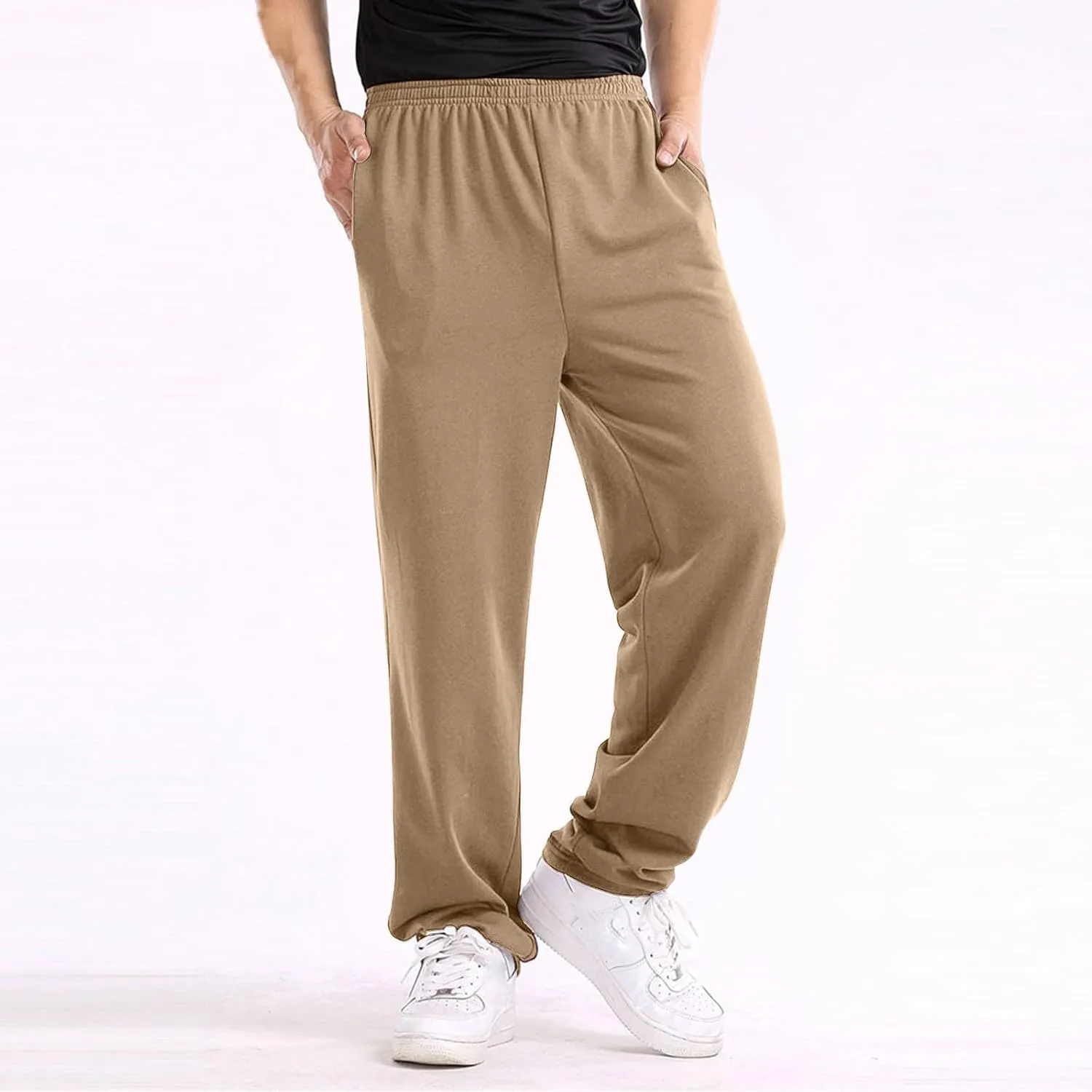 FZVYD Mens Sweatpants Pants Casual Jogging Sports Elastic Lightweight Wide Leg Long Straight Lounge Trousers with Pockets