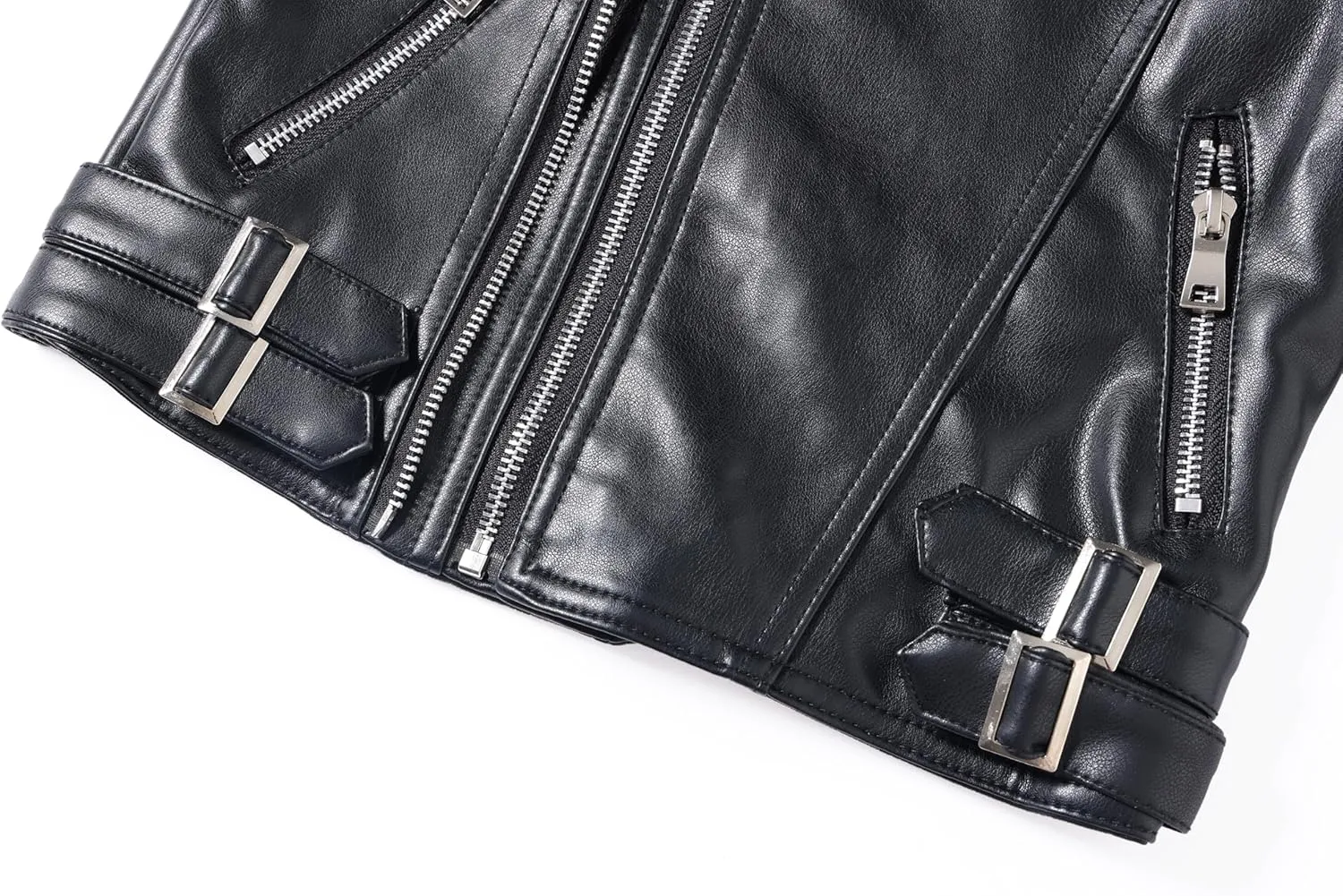 Girls Boys Biker Jacket Faux Leather Rivets Leather Motor Jacket Coat For Kids 3-16Years