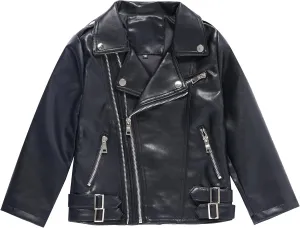 Girls Boys Biker Jacket Faux Leather Rivets Leather Motor Jacket Coat For Kids 3-16Years