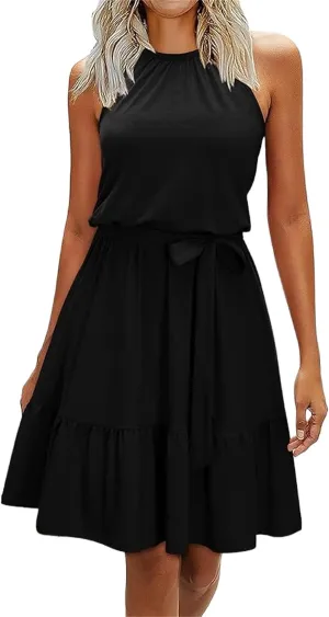 Halter Dresses for Women Summer Casual Mini Dress Wedding Guest Beach Vacation Short Dress Boho Sundresses Outfits