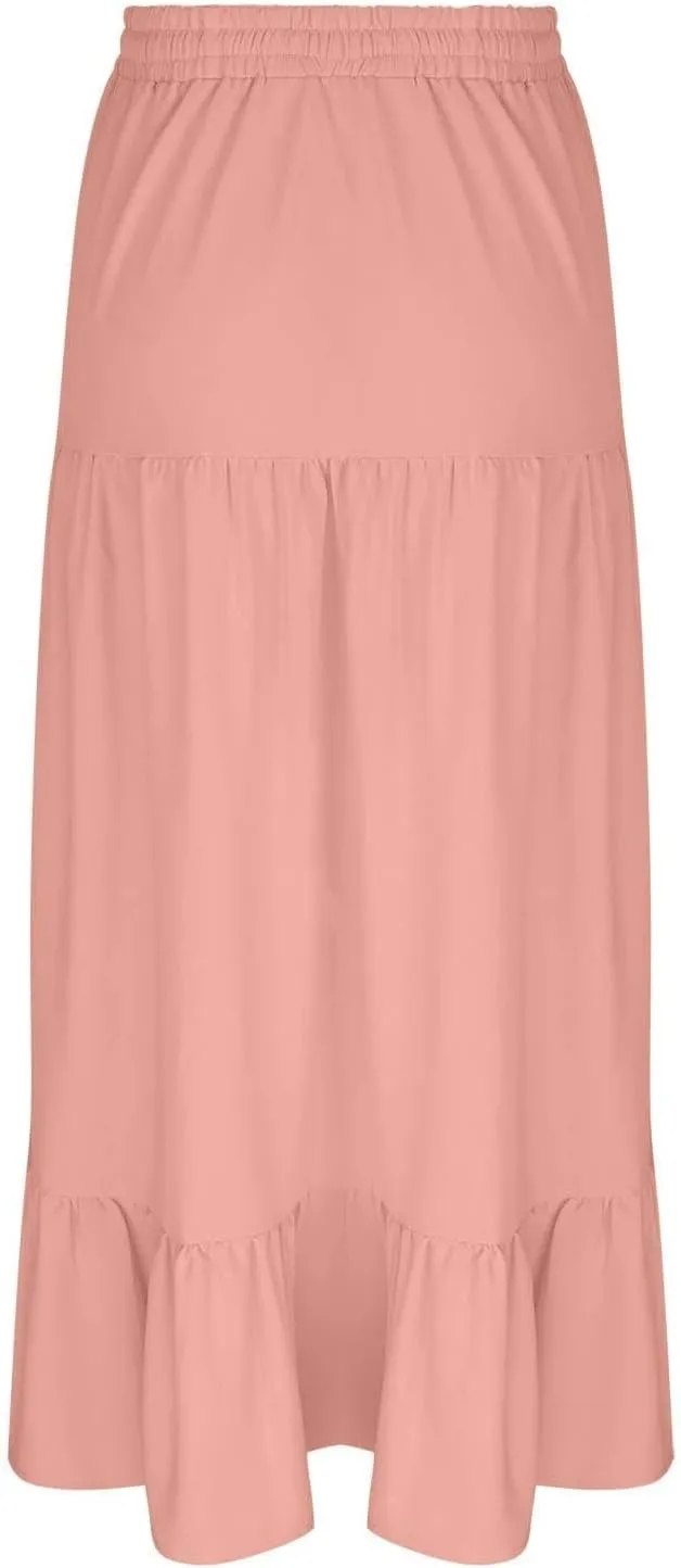 HGps8w Women's 2025 Summer Boho Linen Slit Flowy Maxi Skirt, Trendy Elastic Waist A Line Tiered Beach Long Skirts