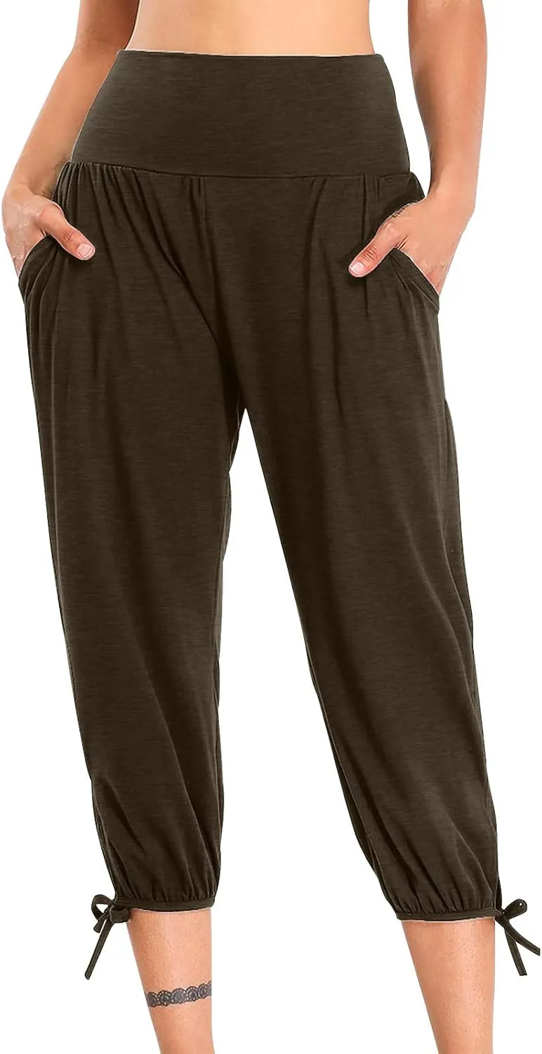 High Waist Capri Yoga Pants for Women Dressy Casual Tummy Control Crop Lounge Trousers Loose Comfy Workout Sweatpants