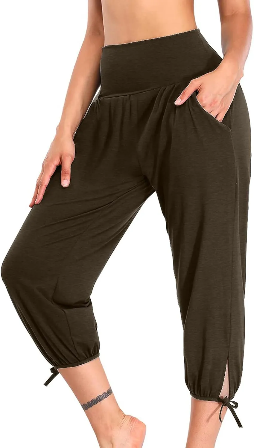 High Waist Capri Yoga Pants for Women Dressy Casual Tummy Control Crop Lounge Trousers Loose Comfy Workout Sweatpants