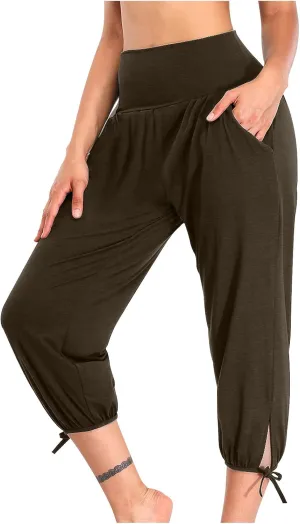 High Waist Capri Yoga Pants for Women Dressy Casual Tummy Control Crop Lounge Trousers Loose Comfy Workout Sweatpants