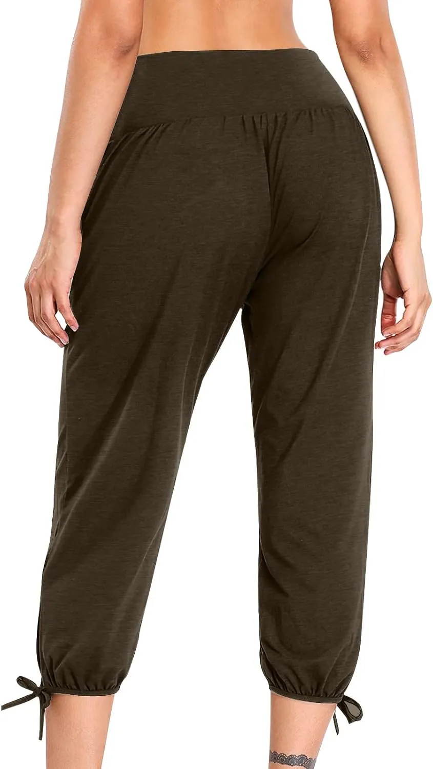 High Waist Capri Yoga Pants for Women Dressy Casual Tummy Control Crop Lounge Trousers Loose Comfy Workout Sweatpants
