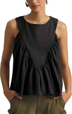 Hixiaohe Shirred Swing Tank Tops for Women Fashion Flowy Sleeveless Shirts Casual Crew Neck Blouse Loose Fit Ruffled Tops