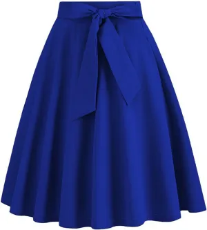 hlysgo Women's High Waist Pleated Midi Skirts 2025 Trendy A-Line Skirt Flowy Swing Skirt with Belt