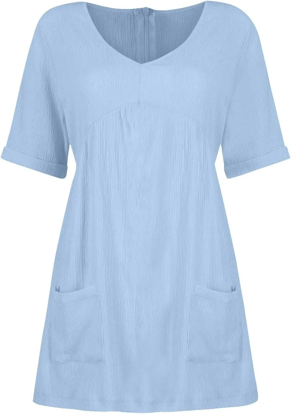 hlysgo Womens Summer Dresses 2024 Casual Loose Fit Short Sleeve V Neck Mini Dress Trendy Vacation Tshirt Dress with Pockets