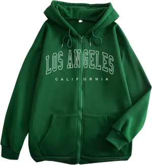 Hoodies for Women Pullover Losangeles Letter Print Hooded Sweatshirt with Pocket Long Sleeve Causal Fleece Tee Aesthetic Fall