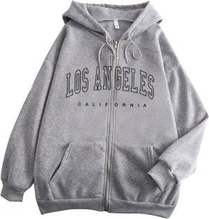 Hoodies for Women Pullover Losangeles Letter Print Hooded Sweatshirt with Pocket Long Sleeve Causal Fleece Tee Aesthetic Fall