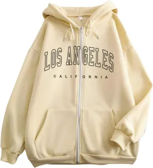 Hoodies for Women Pullover Losangeles Letter Print Hooded Sweatshirt with Pocket Long Sleeve Causal Fleece Tee Aesthetic Fall
