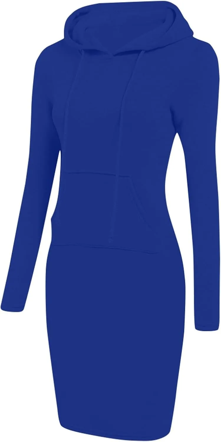 HXHYQKP Hoodie Dress for Women 2025 Fashion Sweatshirt Dress Knee Length Slim Pullover Hoodie Dresses with Pockets