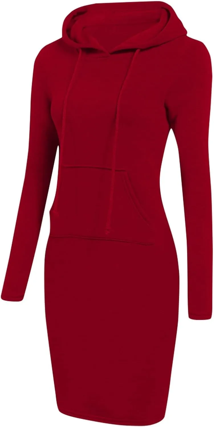 HXHYQKP Hoodie Dress for Women 2025 Fashion Sweatshirt Dress Knee Length Slim Pullover Hoodie Dresses with Pockets