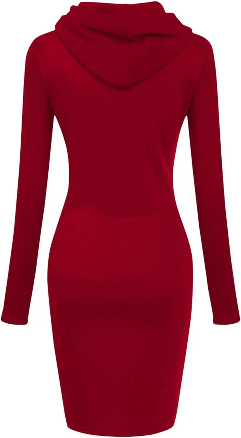 HXHYQKP Hoodie Dress for Women 2025 Fashion Sweatshirt Dress Knee Length Slim Pullover Hoodie Dresses with Pockets