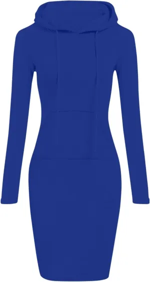 HXHYQKP Hoodie Dress for Women 2025 Fashion Sweatshirt Dress Knee Length Slim Pullover Hoodie Dresses with Pockets