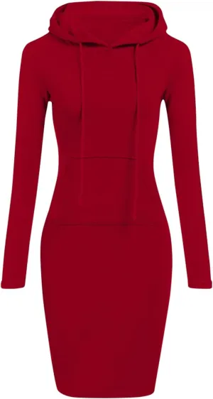 HXHYQKP Hoodie Dress for Women 2025 Fashion Sweatshirt Dress Knee Length Slim Pullover Hoodie Dresses with Pockets