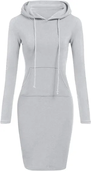 HXHYQKP Hoodie Dress for Women 2025 Fashion Sweatshirt Dress Knee Length Slim Pullover Hoodie Dresses with Pockets