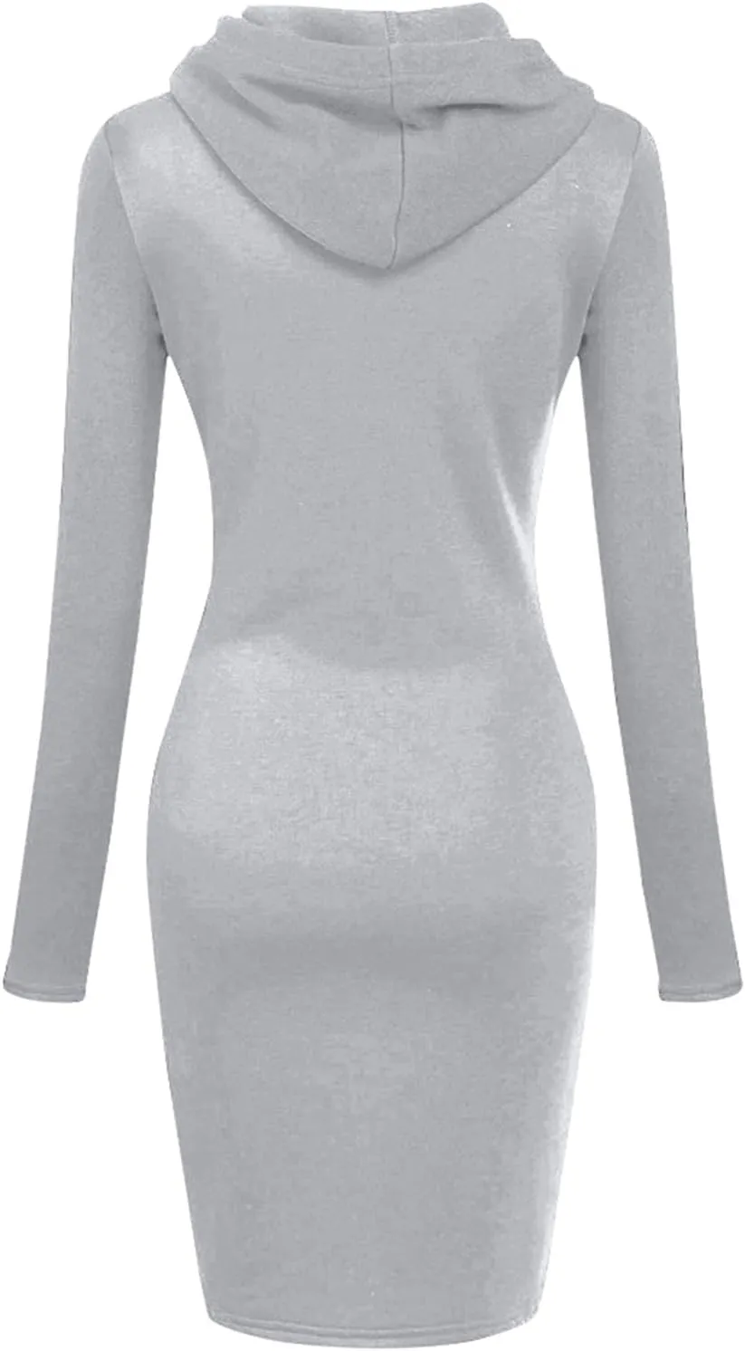 HXHYQKP Hoodie Dress for Women 2025 Fashion Sweatshirt Dress Knee Length Slim Pullover Hoodie Dresses with Pockets