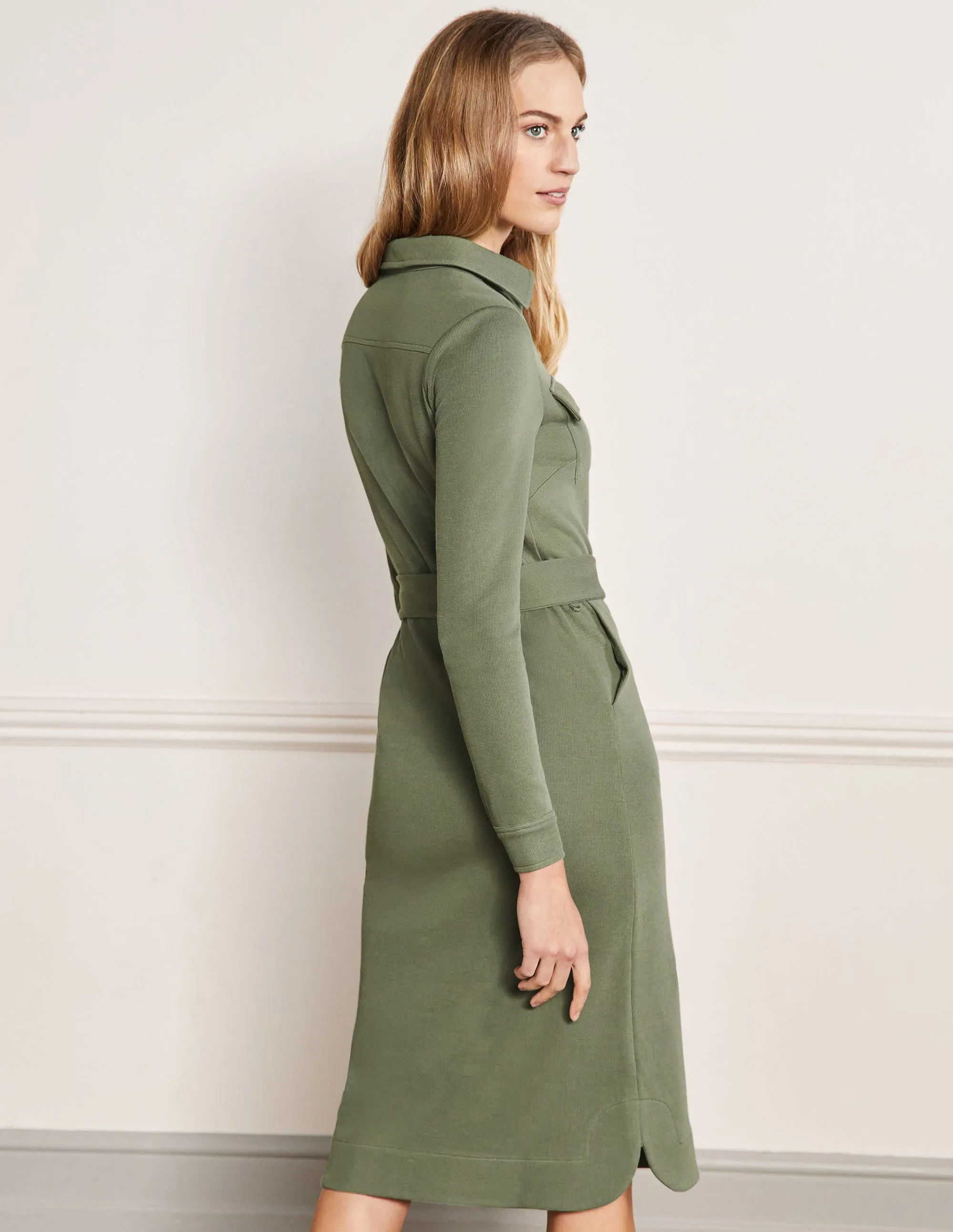 Jersey Midi Shirt Dress-Alder