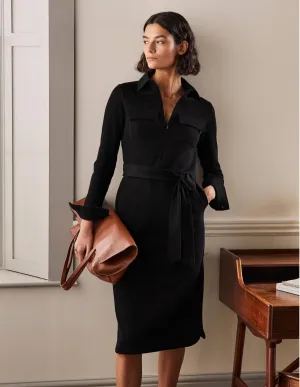 Jersey Midi Shirt Dress-Black