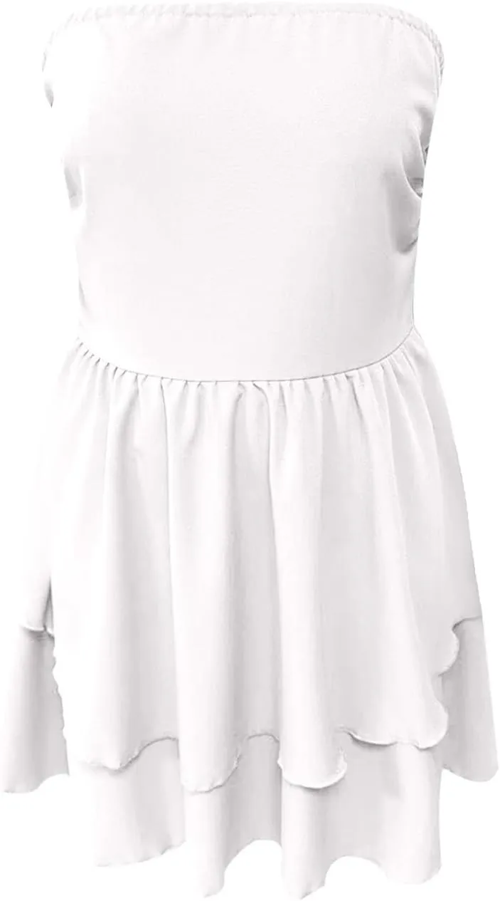 JOAU Women's Sexy Strapless Mini Dress Summer Sleeveless Layered Ruffle A-Line Short Dresses Casual Club Party Tube Top Dress