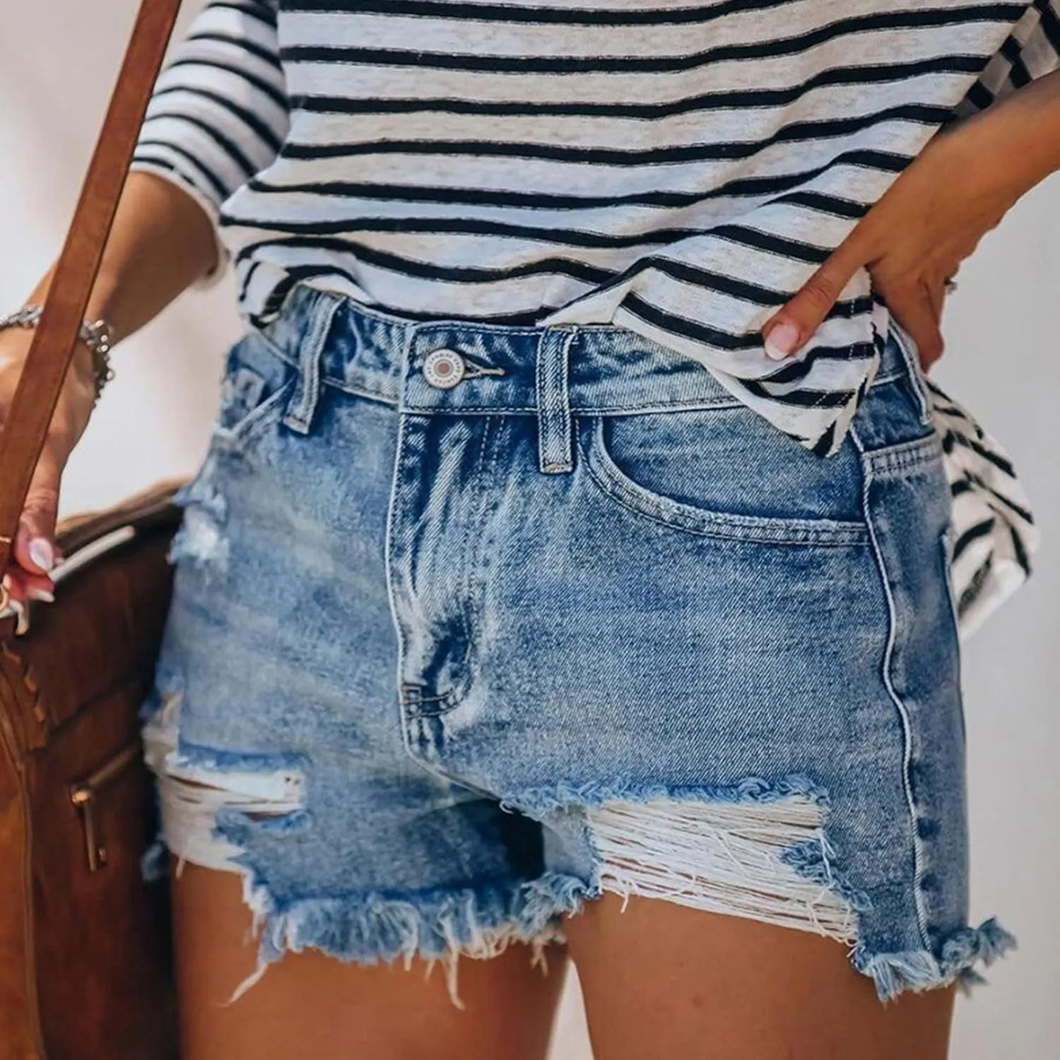 KUIOLYPOER Denim Shorts for Women Women's Summer High Waisted Rhinestone Fringe Ripped Jean Shorts Summer Hot Casual Shorts