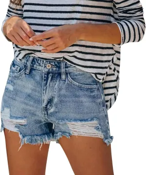 KUIOLYPOER Denim Shorts for Women Women's Summer High Waisted Rhinestone Fringe Ripped Jean Shorts Summer Hot Casual Shorts