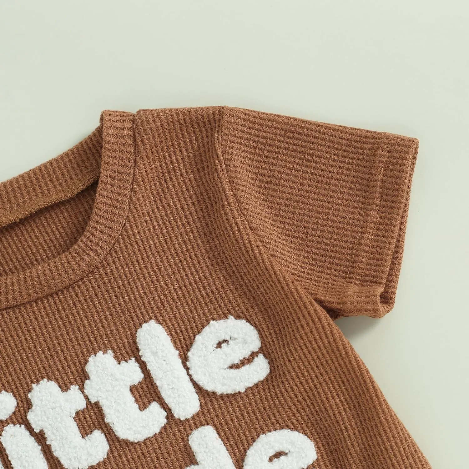 Kupretty Toddler Baby Boy Summer Clothes Embroiderey Waffle Knit Short Sleeve T-Shirt Tees   Casual Shorts Cute Clothing Set
