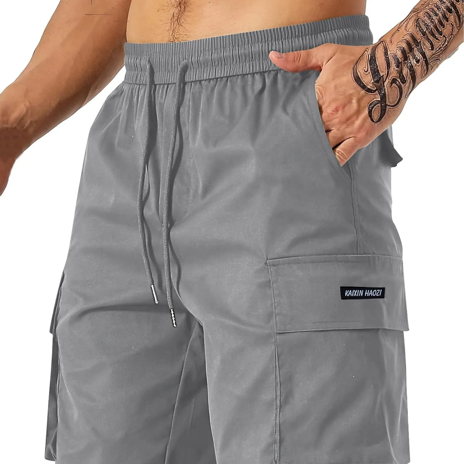 Lightweight Work Pants Mens Elastic Waist Cargo Pants Loose Multiple Pockets Pants Straight Leg Pants Fall Pants