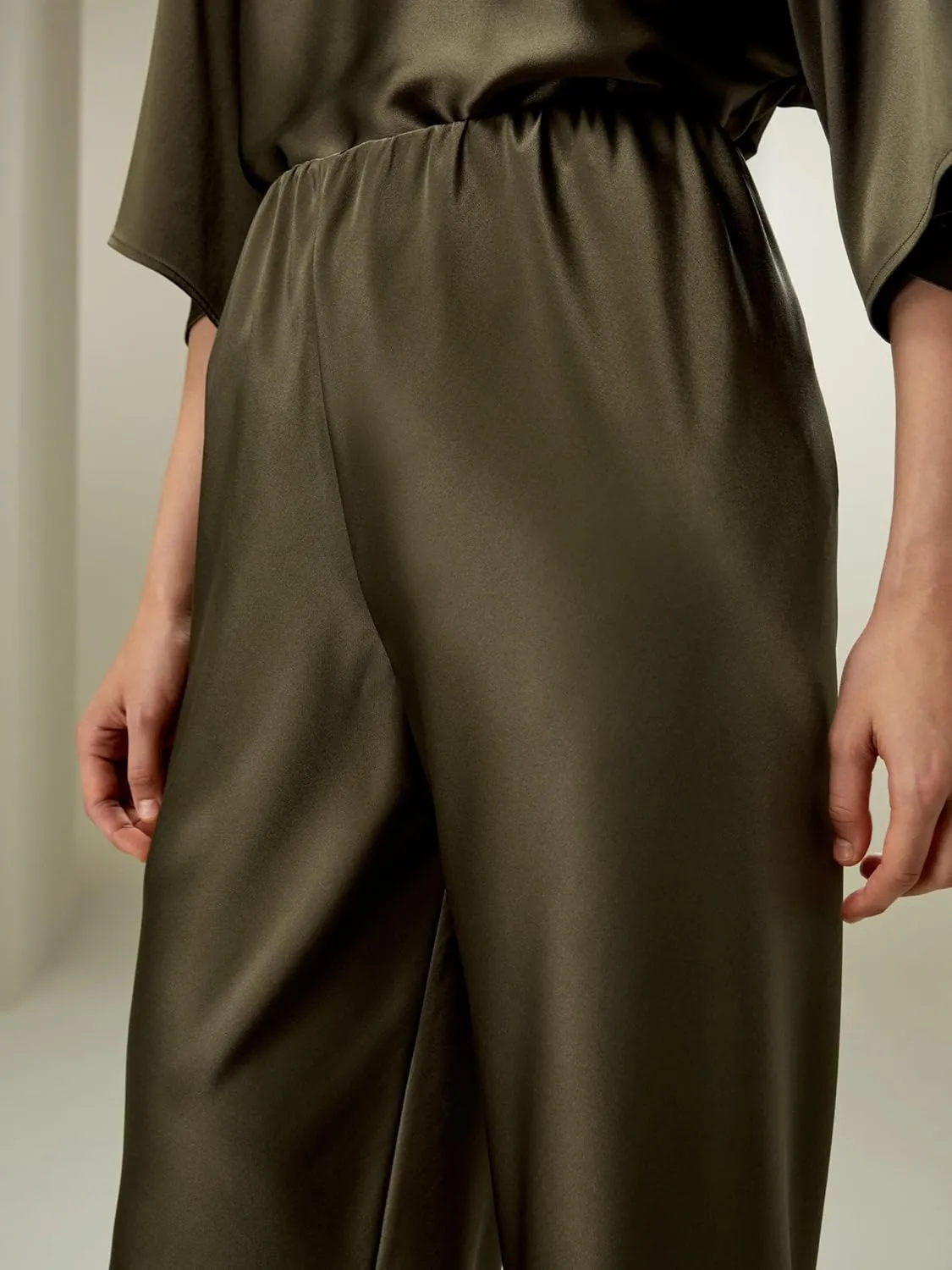 LilySilk Double-Faced Silk Charmeuse Pants for Women Dressy Oversized Wide Leg Full Length Draped Silk Trousers