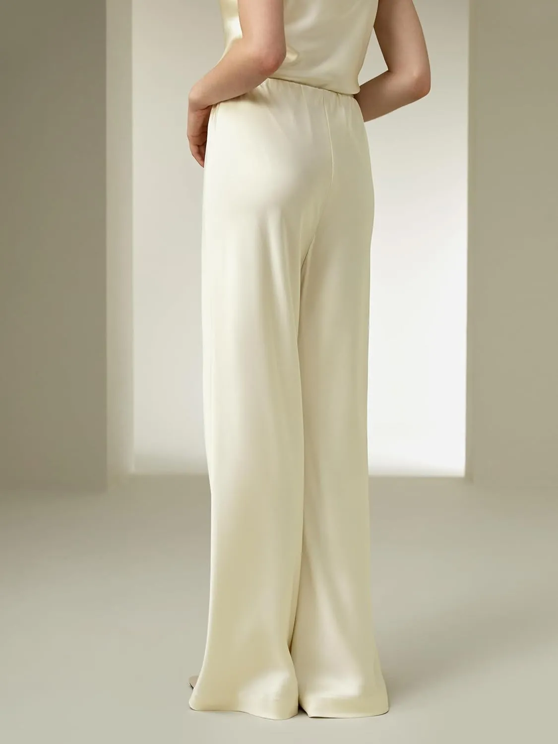 LilySilk Double-Faced Silk Charmeuse Pants for Women Dressy Oversized Wide Leg Full Length Draped Silk Trousers
