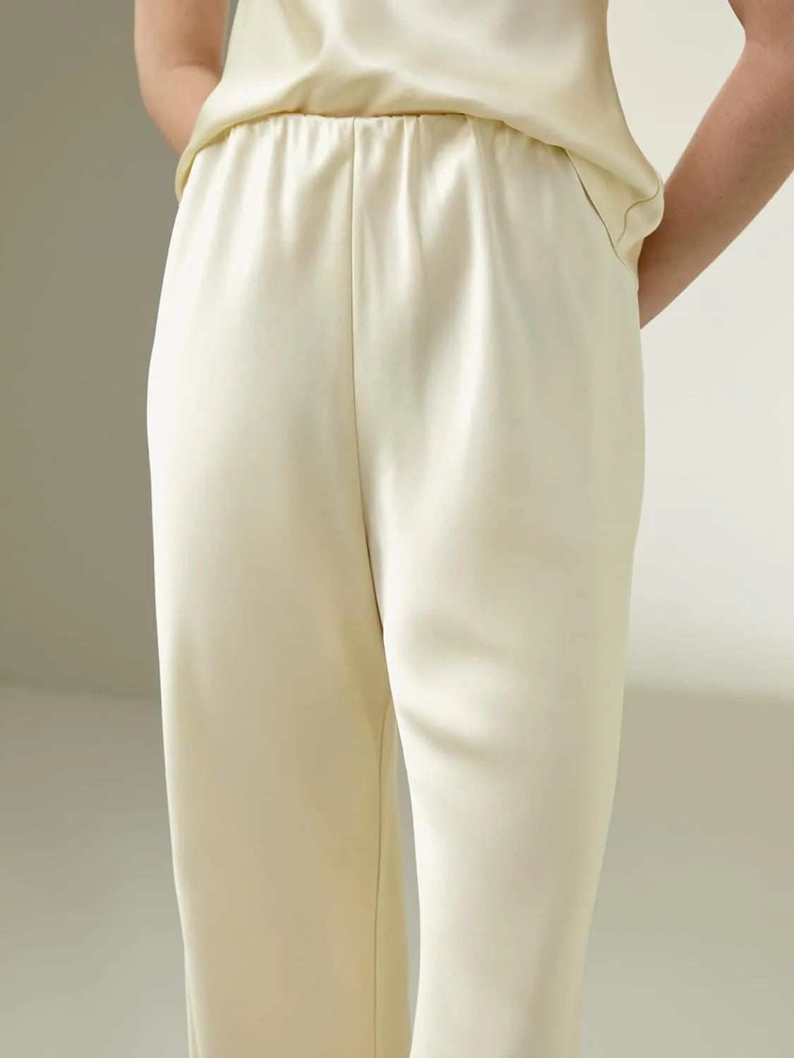 LilySilk Double-Faced Silk Charmeuse Pants for Women Dressy Oversized Wide Leg Full Length Draped Silk Trousers